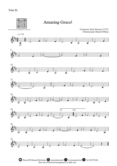 Amazing Grace How Sweet the sound - Easy E flat Tuba