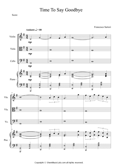 Time To Say Goodbye (Con Te Partiro) Easy Version in G