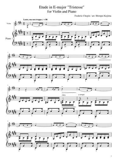 Chopin : Etude "Tristesse" for Violin and Piano