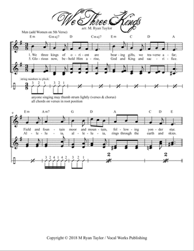We Three Kings : Vocal Trio with Solos & Ukulele (or other fretted instruments)