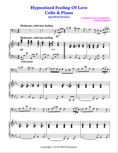 "Hypnotized Feeling Of Love"-Piano Background For Cello and Piano