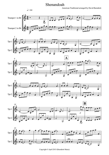 Shenandoah for Trumpet Duet