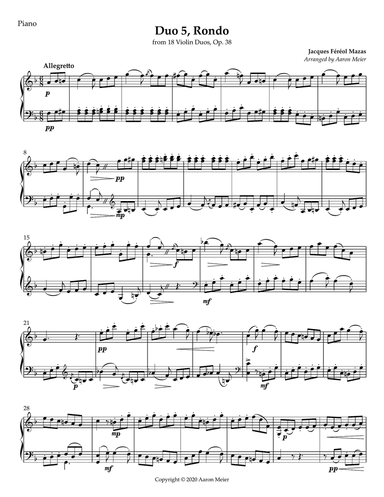 Mazas Duo 5, Rondo for piano (from 18 Violin Duos, Op. 38)