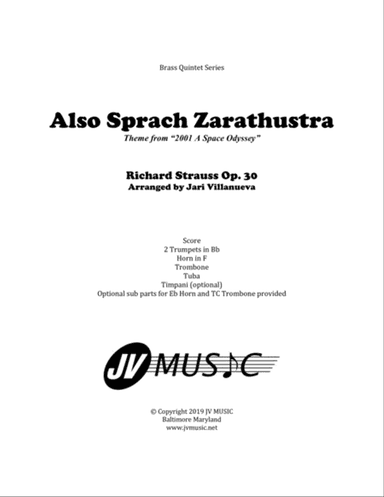 Also Sprach Zarathustra for Brass Ensemble and Timpani