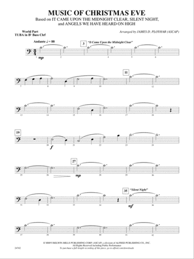 Music of Christmas Eve (Based on "It Came Upon the Midnight Clear," "Silent Night," and "Angels We Have Heard on High"): (wp) B-flat Tuba B.C.