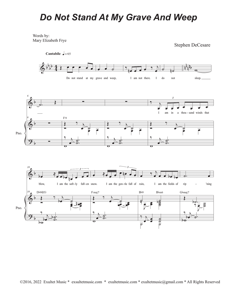 Do Not Stand At My Grave And Weep (Vocal solo - Medium Key)