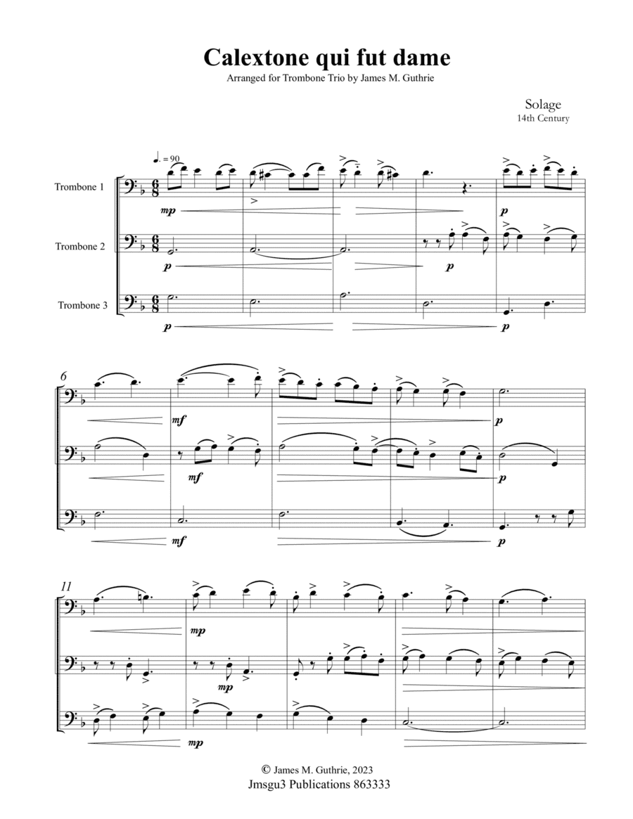 Solage: Calextone qui fut dame for Trombone Trio