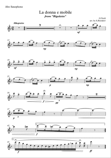 Three famous songs from Verdi's operas arranged for alto saxophone