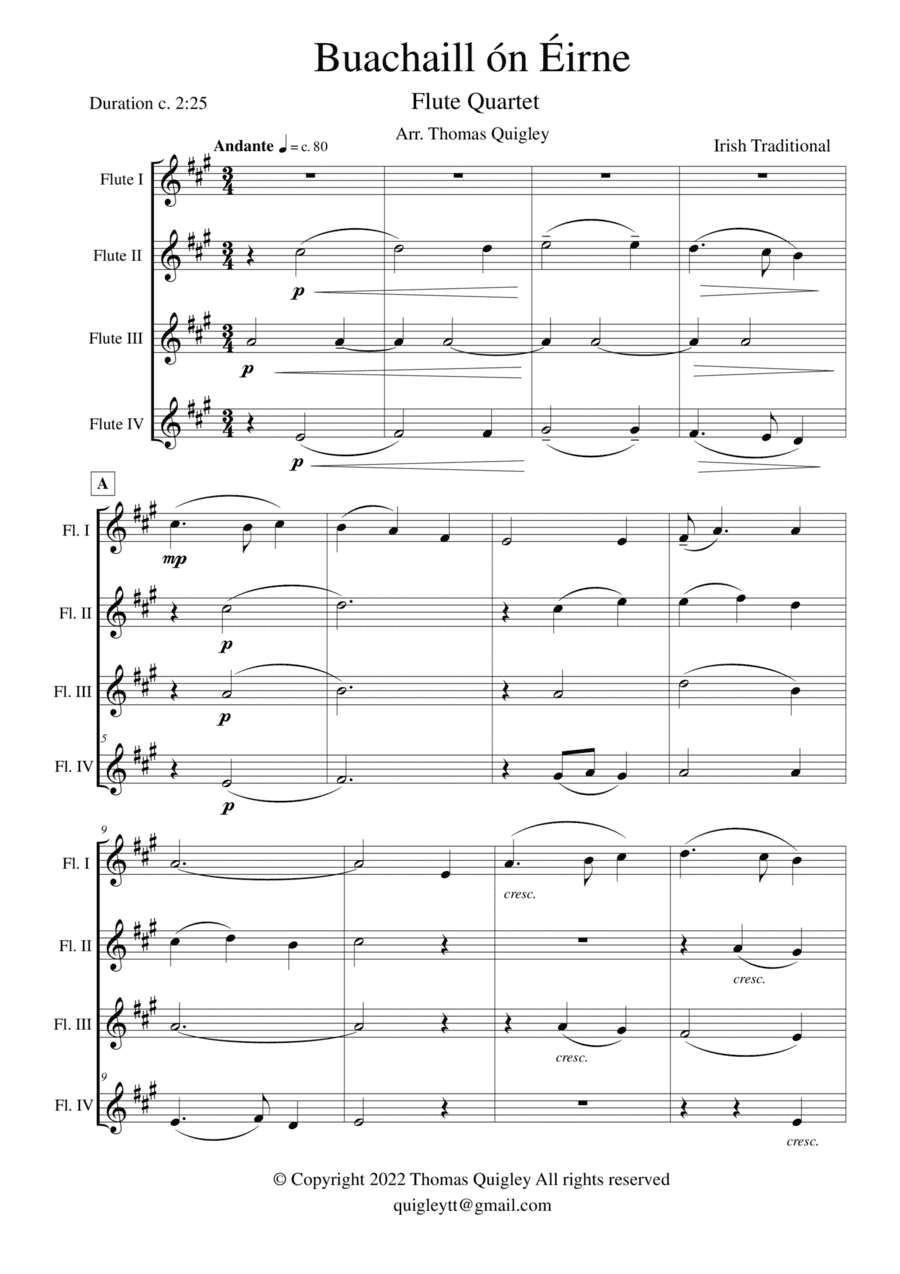 Buachaill Ón Éirne ( Flute Quartet)