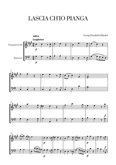 Haendel - Lascia ch’io pianga for Trumpet in Bb and Bassoon
