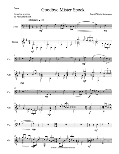 Goodbye Mister Spock for cello and guitar