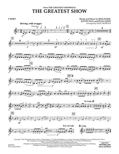 The Greatest Show (arr. Paul Murtha) - F Horn