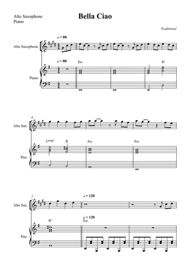 Bella Ciao For Alto Sax