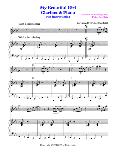 "My Beautiful Girl"-Piano Background for Clarinet and Piano (With Improvisation)-Video
