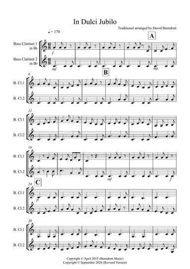 In Dulci Jubilo for Bass Clarinet Duet