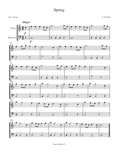 vivaldi spring easy Oboe and Bassoon sheet music