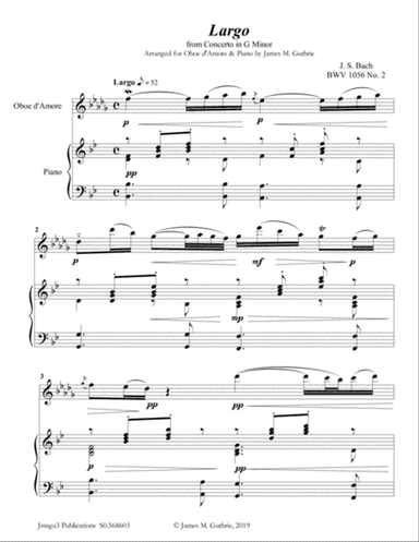 Bach: Largo from Concerto BWV 1056 for Oboe d'Amore & Piano