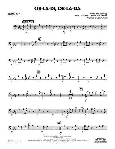 Ob-La-Di, Ob-La-Da (arr. John Berry) - Trombone 3