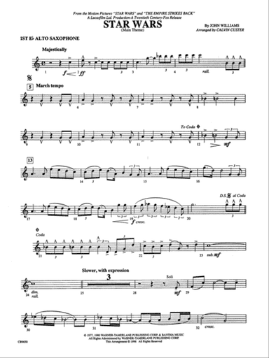 Star Wars Main Theme: E-flat Alto Saxophone