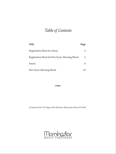 Two Transcriptions for Organ: Arioso and Morning Mood
