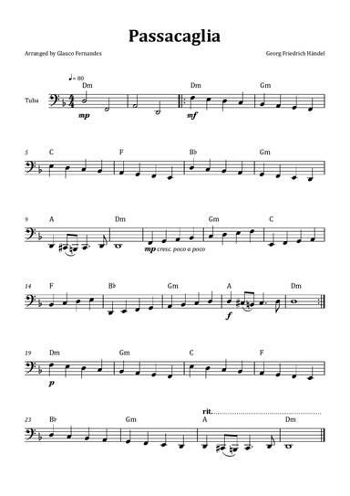 Passacaglia by Handel/Halvorsen - Tuba Solo with Chord Notation