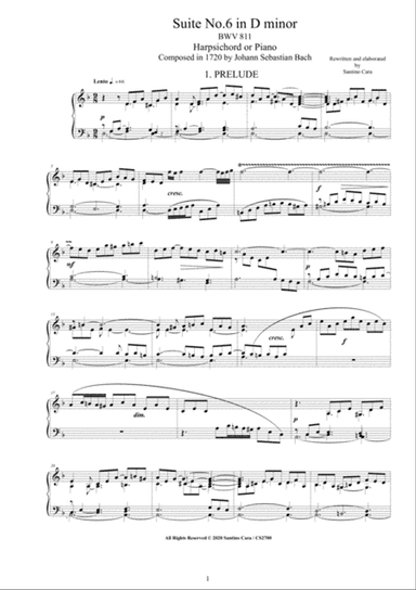 Bach - English Suite No.6 in D minor BWV 811 for Harpsichord (or Piano)