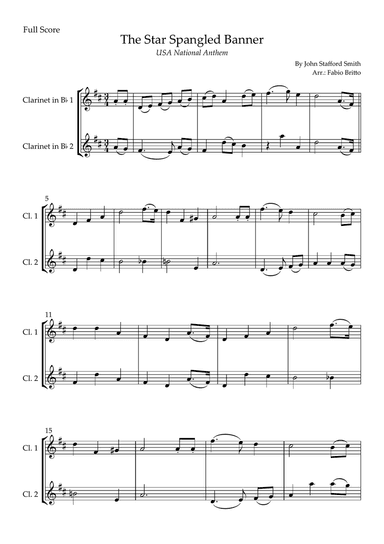 The Star Spangled Banner (USA National Anthem) for Clarinet in Bb Duo
