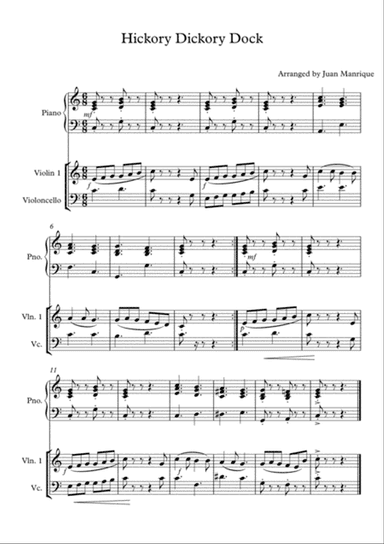 Hickory Dickory Dock for Trio: Piano, Violin & Cello