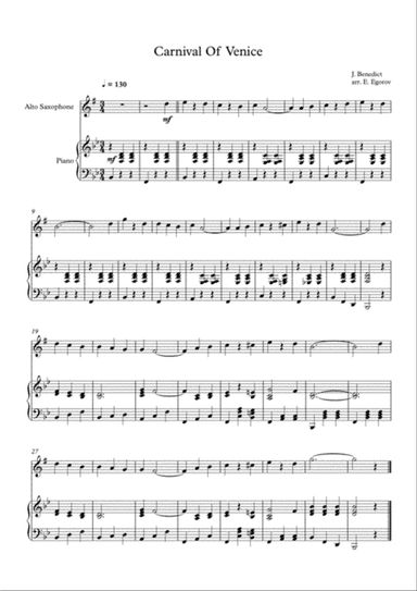 Carnival Of Venice, Julius Benedict, For Alto Saxophone & Piano