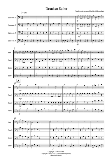 Drunken Sailor for Bassoon Quartet