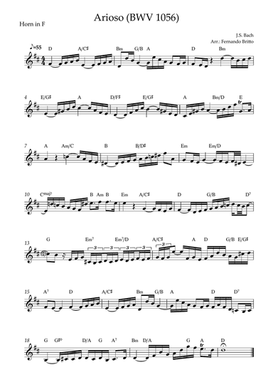 Arioso (J.S. Bach - BWV 1056) for Horn in F Solo with Chords