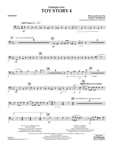 Highlights from Toy Story 4 (arr. Johnnie Vinson) - Bassoon