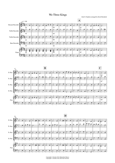We Three Kings for Recorder Quartet
