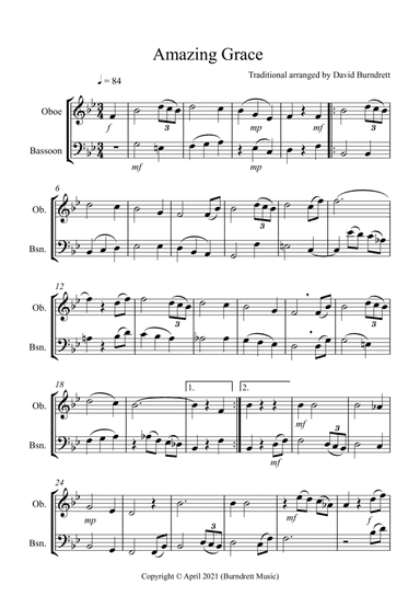 Amazing Grace for Oboe and Bassoon Duet