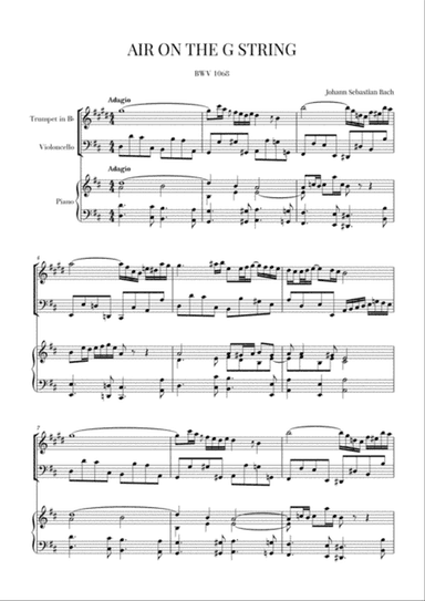 Bach: Air on the G String for Trumpet in Bb, Violoncello and Piano