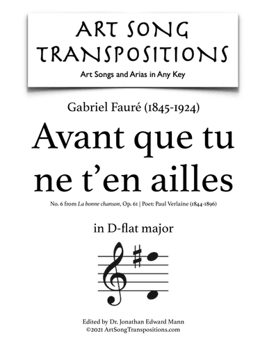FAURÉ: Avant que tu ne t'en ailles, Op. 61 no. 6 (transposed to D-flat major)
