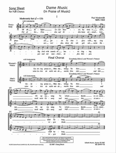 Dame Music (in Praise Of Music) Separate Part - Song Sheet For Full Chorus Ger/eng