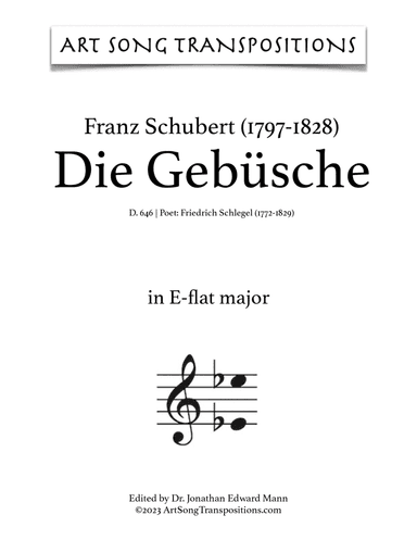 SCHUBERT: Die Gebüsche, D. 646 (transposed to E-flat major)