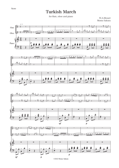 Turkish March by Mozart for Flute, Oboe (or 2 Flutes) and Piano