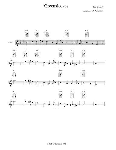 Greensleeves for Easy Flute