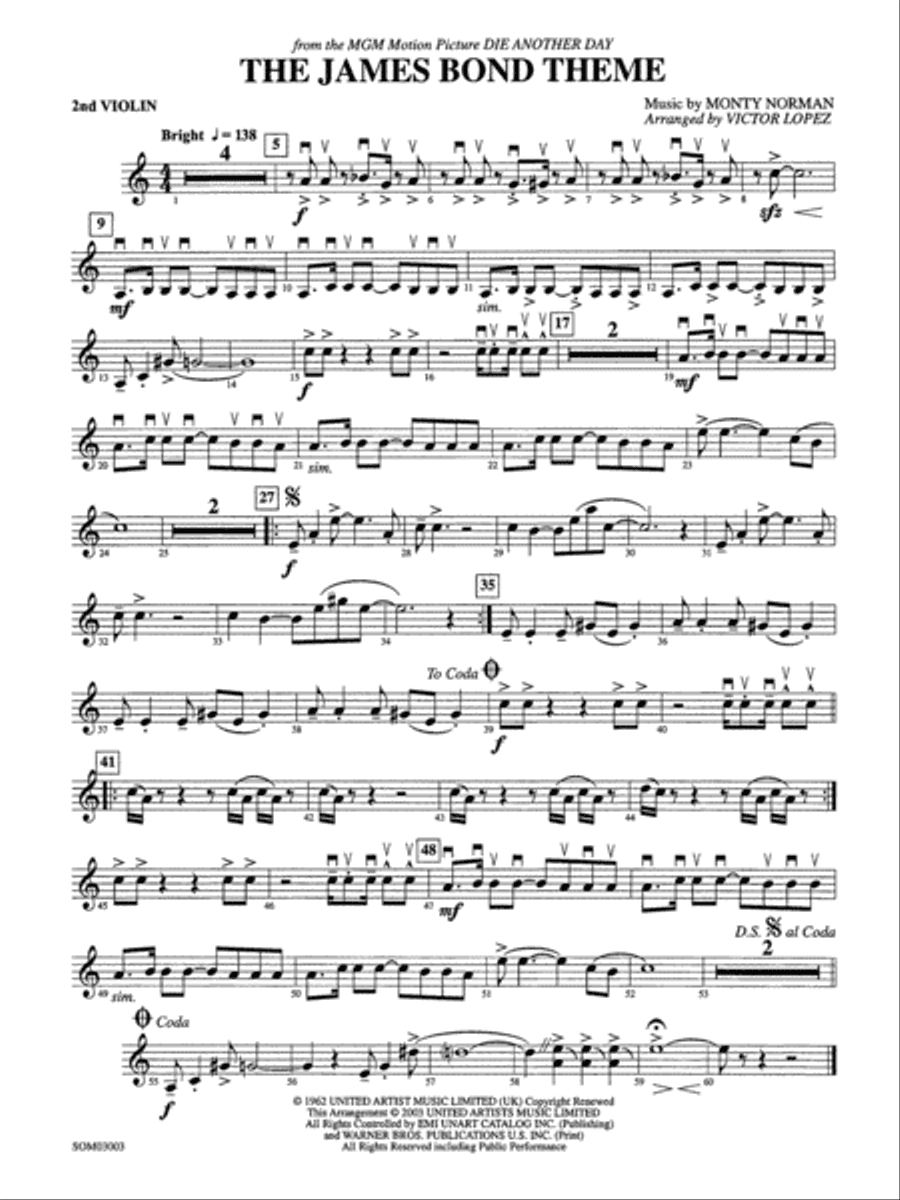 The James Bond Theme (from Die Another Day): 2nd Violin