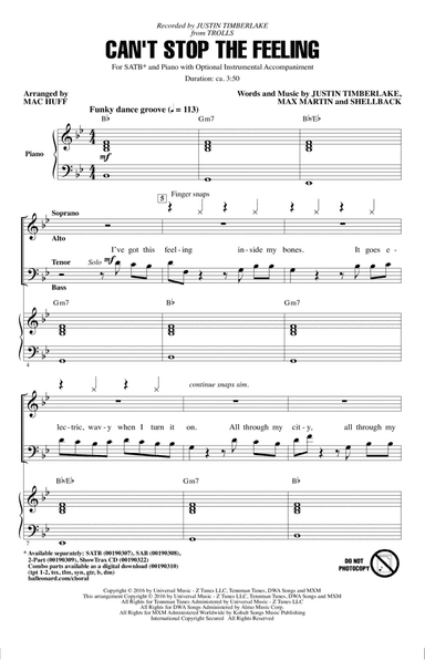 Can't Stop The Feeling (from Trolls) (arr. Mac Huff)