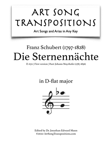 SCHUBERT: Die Sternennächte, D. 670 (first version, transposed to D-flat major)