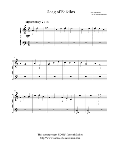 Song of Seikilos - for easy piano