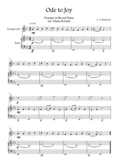 Ode the Joy ( Trumpet - Piano - Beethoven Symphony No. 9 ) BEGINNER