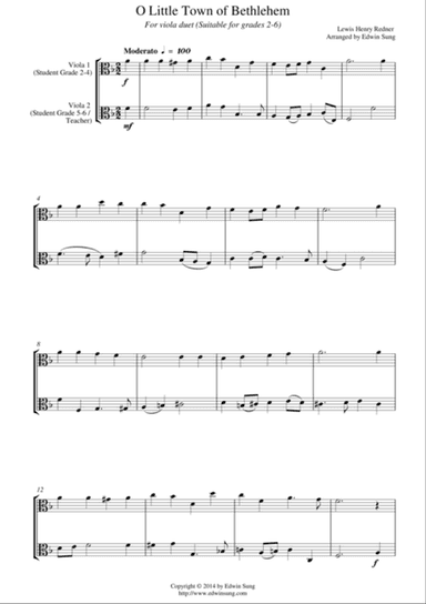 O Little Town of Bethlehem (for viola duet, suitable for grades 2-6)