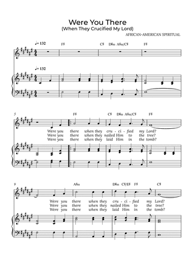 Were You There - for piano and soprano in F# major with chords