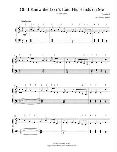 Oh, I Know the Lord's Laid His Hands on Me - for easy piano