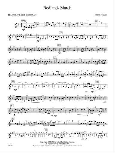 Redlands March: (wp) 1st B-flat Trombone T.C.