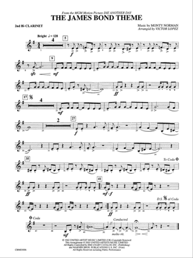 The James Bond Theme (from Die Another Day): 2nd B-flat Clarinet